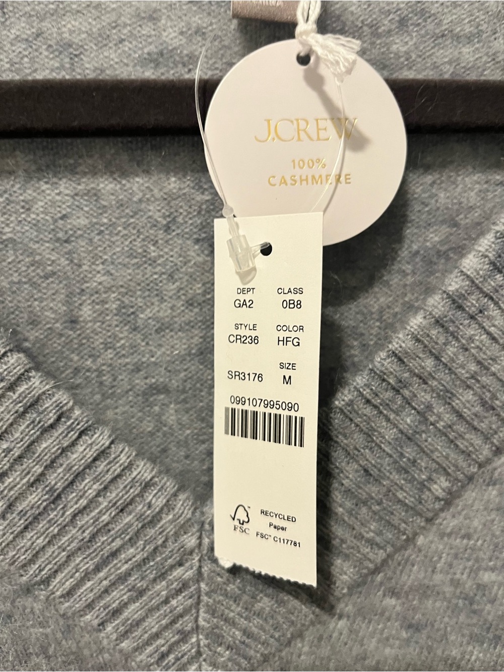 J. Crew Brushed Cashmere Relaxed Fit V-Neck, Sz M, Grey - Picture 6 of 12